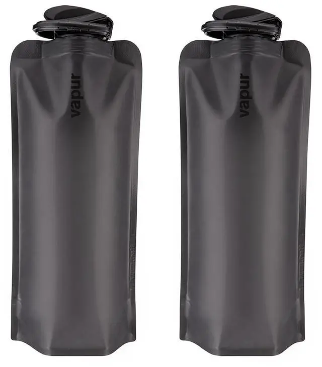 Main image of Vapur Collapsible Water Bottle With Carabiner, Compact Bottle Folds Flat For Hydration On The Go, Ideal for Traveling, Hiking or Camping, 34 Ounce, Blackout, Pack of 2