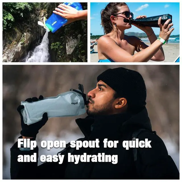 Alt view image 6 of 6 - Vapur Collapsible Water Bottle With Carabiner, Compact Bottle Folds Flat For Hydration On The Go, Ideal for Traveling, Hiking or Camping, 34 Ounce, Blackout, Pack of 2