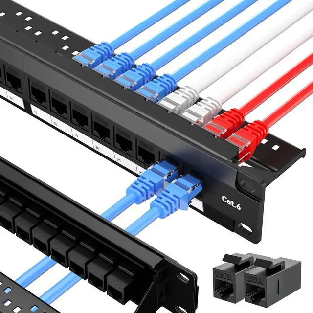 Main image of LinkNexa 24 Port Patch Panel, Keystone Patch Panel 24 Port Loaded with RJ45 Couplers Plus 2 Spare, 10G Pass-Through, UTP 19-Inch 1U Ethernet Panel with Removable Back Bar for Cat5, Cat5e, Cat6 Cabling