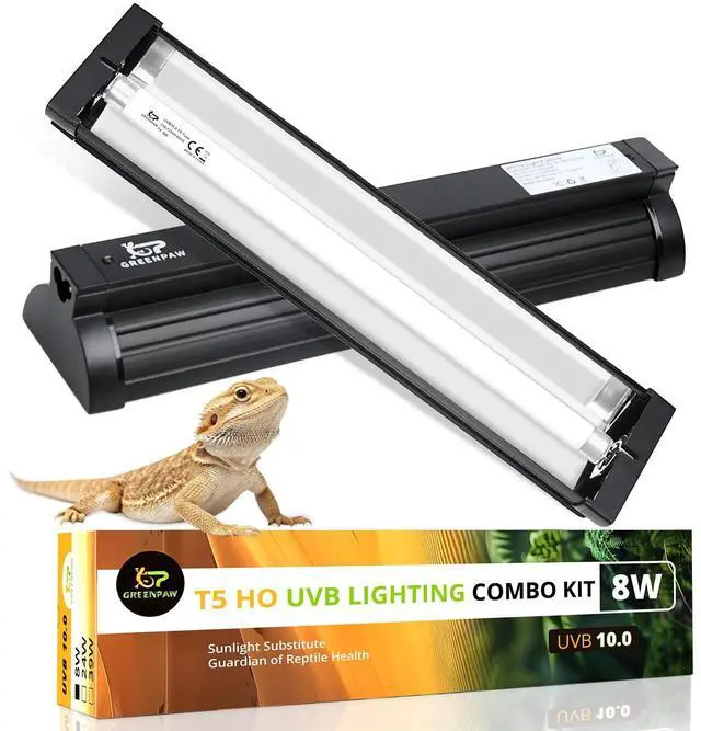 Main image of T5 UVB Reptile Light Fixture Combo Kit 8W 10.0 Complete HO UVB Light for Reptiles with 12.44" Terrarium Hood, Desert UVB Bulb for Bearded Dragon Gecko Tortoise Lizard Easy to Install and Use
