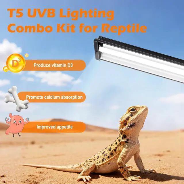 Alt view image 2 of 7 - T5 UVB Reptile Light Fixture Combo Kit 8W 10.0 Complete HO UVB Light for Reptiles with 12.44" Terrarium Hood, Desert UVB Bulb for Bearded Dragon Gecko Tortoise Lizard Easy to Install and Use