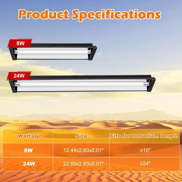 Alt view image 5 of 7 - T5 UVB Reptile Light Fixture Combo Kit 8W 10.0 Complete HO UVB Light for Reptiles with 12.44" Terrarium Hood, Desert UVB Bulb for Bearded Dragon Gecko Tortoise Lizard Easy to Install and Use