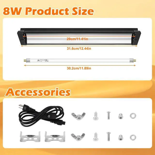 Alt view image 6 of 7 - T5 UVB Reptile Light Fixture Combo Kit 8W 10.0 Complete HO UVB Light for Reptiles with 12.44" Terrarium Hood, Desert UVB Bulb for Bearded Dragon Gecko Tortoise Lizard Easy to Install and Use