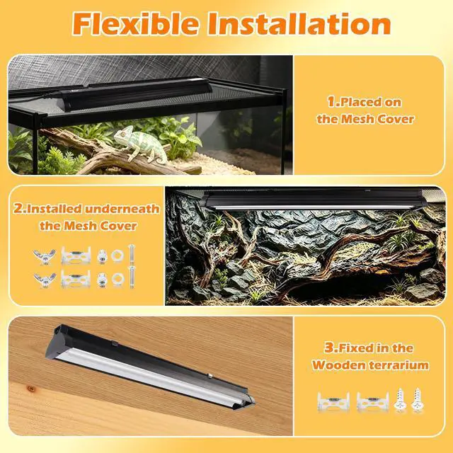 Alt view image 7 of 7 - T5 UVB Reptile Light Fixture Combo Kit 8W 10.0 Complete HO UVB Light for Reptiles with 12.44" Terrarium Hood, Desert UVB Bulb for Bearded Dragon Gecko Tortoise Lizard Easy to Install and Use