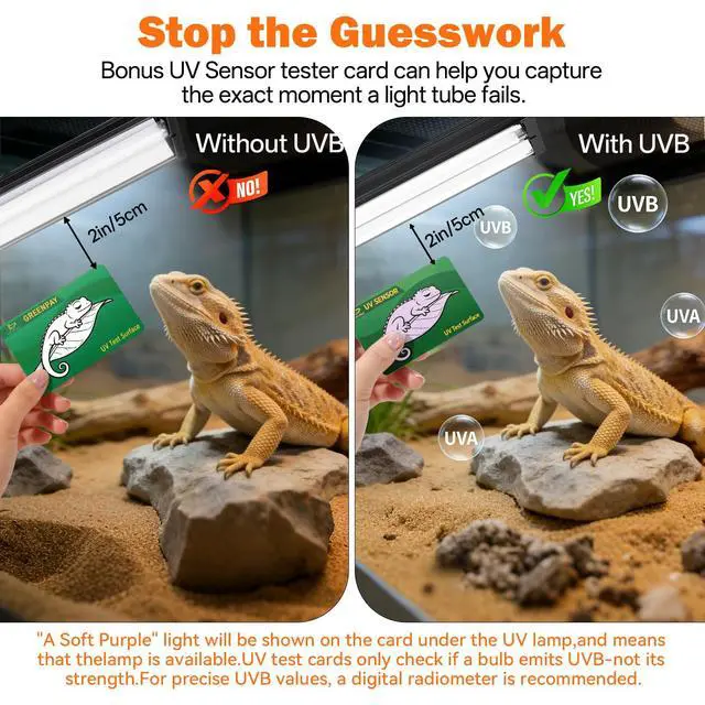 Alt view image 2 of 7 - T5 UVB Reptile Light Fixture Combo Kit 24W: 10.0 UVB Light for Reptiles Terrarium Hood Comes with Ho UVB Lamp, 22'' Linear UVB Light Bar for Desert Bearded Dragon,Turtle,Gecko - UV Sensor Test Card