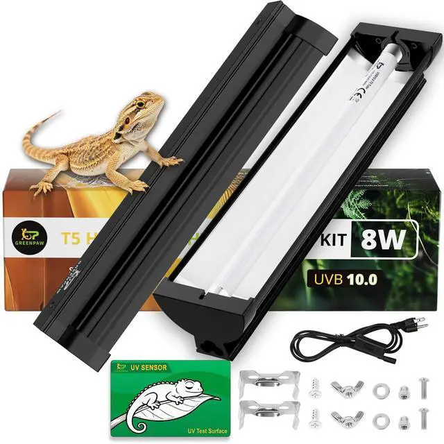 Main image of T5 UVB Reptile Light Fixture Combo Kit 8W: 10.0 HO UVB Light for Reptiles Terrarium Hood Comes with UVB Lamp, 12'' Linear UVB Light Bar for Desert Bearded Dragon,Turtle,Gecko - UV Sensor Test Card