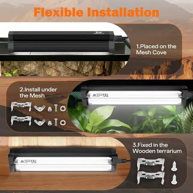 Alt view image 6 of 7 - T5 UVB Reptile Light Fixture Combo Kit 8W: 10.0 HO UVB Light for Reptiles Terrarium Hood Comes with UVB Lamp, 12'' Linear UVB Light Bar for Desert Bearded Dragon,Turtle,Gecko - UV Sensor Test Card