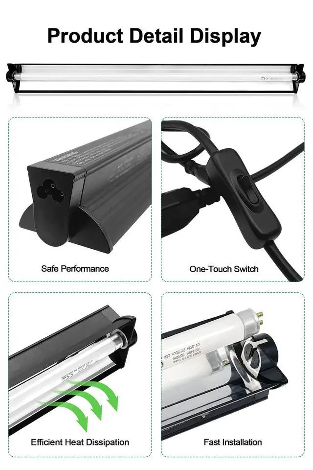 Alt view image 5 of 7 - Ycxydr UVB Light for Reptiles, 12 Inch T5 10.0 UVB Reptile Light Fixture 8W, High Output UVA UVB Linear Lamp with Replaceable Bulb for Bearded Dragons, Tortoises & Lizards