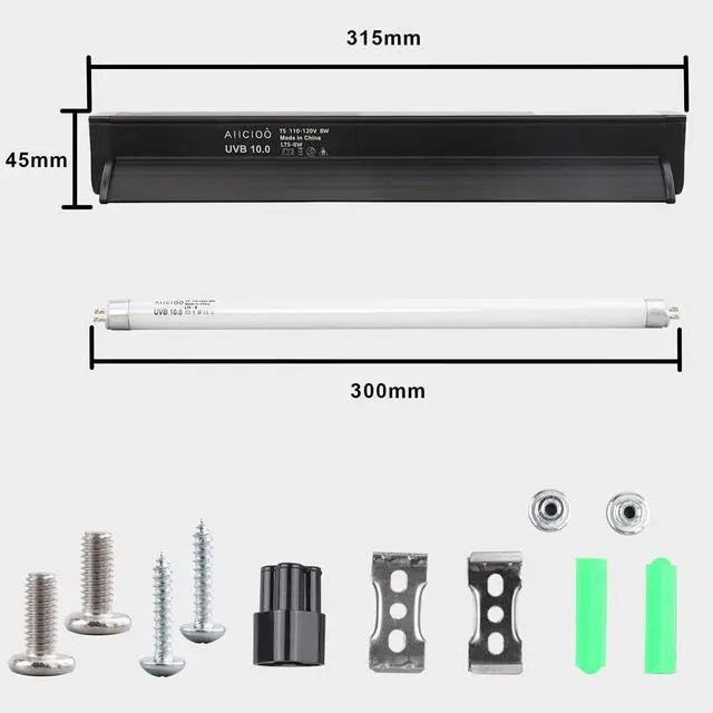 Alt view image 2 of 7 - Aiicioo T5 UVB Lighting Combo Kit - 12" Light Fixture Desert 10.0 Terrarium Hood Light Fixture & High Output T5 HO UVB Bulb for Reptiles Chameleon Gecko (watts, 8)