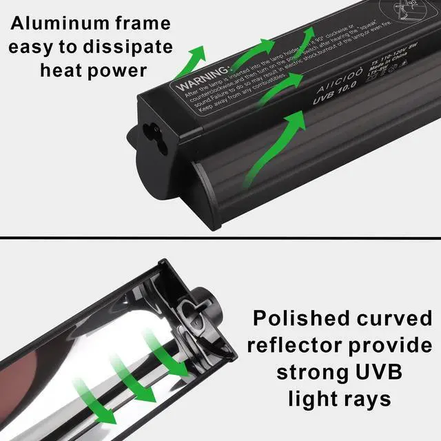 Alt view image 4 of 7 - Aiicioo T5 UVB Lighting Combo Kit - 12" Light Fixture Desert 10.0 Terrarium Hood Light Fixture & High Output T5 HO UVB Bulb for Reptiles Chameleon Gecko (watts, 8)