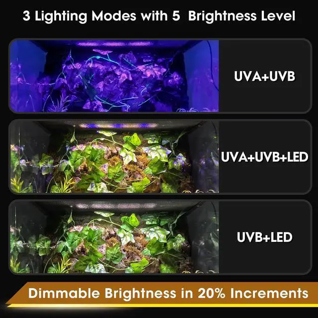 Alt view image 6 of 7 - GeeKoit 12-Inch UVB Reptile Light,4H/8H/12H Timer,3 Modes Lighting,5 Level Brightness, 12W UVA UVB Lamp for Desert Tropical Animals Bearded Dragons Turtle Chameleon Tortoises Gecko Snake Frog