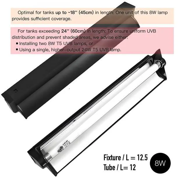Alt view image 2 of 7 - ReptiKing Upgraded T5 UVB Reptile Light, 10.0 UVB 8W German Made Fluorescent Lamp and Fixture Kit, for Desert-Dwelling Reptiles, Bearded Dragon,Tortoise, Snake, Strip Linear UVB Lamp Bulb,12 Inch
