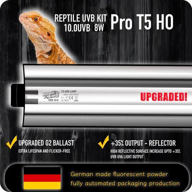 Alt view image 5 of 7 - ReptiKing Upgraded T5 UVB Reptile Light, 10.0 UVB 8W German Made Fluorescent Lamp and Fixture Kit, for Desert-Dwelling Reptiles, Bearded Dragon,Tortoise, Snake, Strip Linear UVB Lamp Bulb,12 Inch