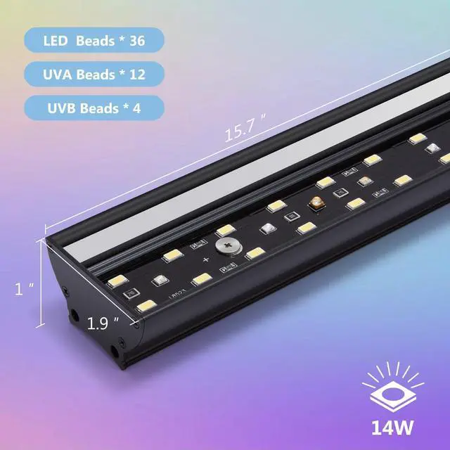 Alt view image 6 of 7 - REPTITRIP 16-Inch LED UVB Reptile Light with Auto On/Off & Preset Day-Night Cycle Dimming, 4 UVI Modes Fixture Controller, 14W Aluminum UVA UVB Lamp for Bearded Dragons, Turtles & Snakes, 6500K