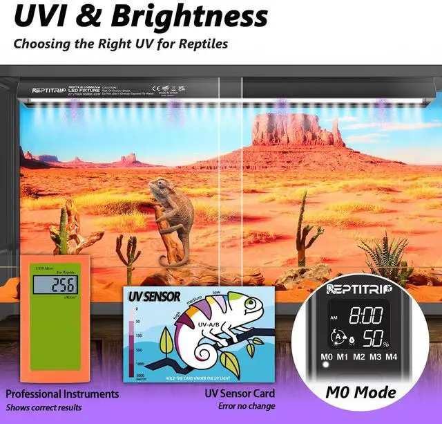 Alt view image 5 of 7 - REPTITRIP 16-Inch LED UVB Reptile Light with Auto On/Off & Preset Day-Night Cycle Dimming, 4 UVI Modes Fixture Controller, 14W Aluminum UVA UVB Lamp for Bearded Dragons, Turtles & Snakes, 6500K