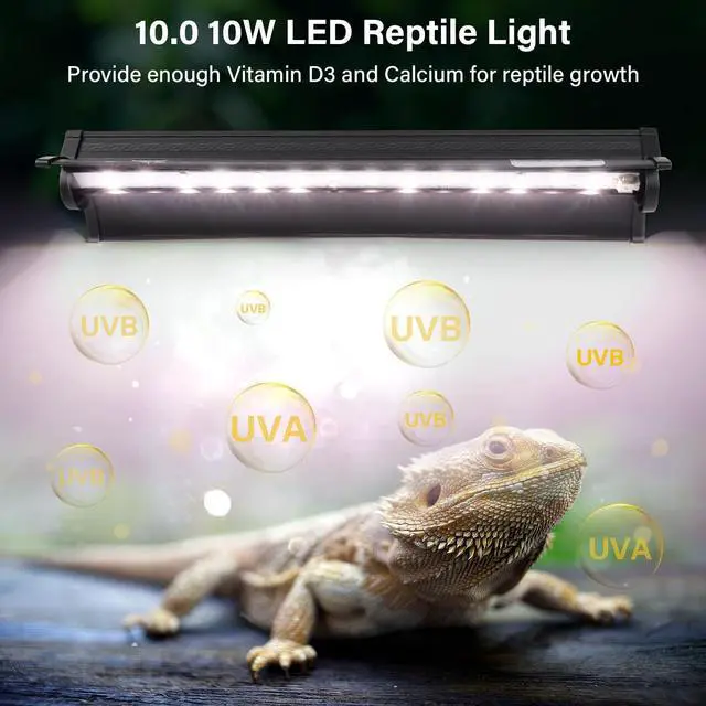 Alt view image 2 of 7 - Hygger zoo UVB Light for Reptiles, 10W HO LED UVB Reptile Light Fixture UVA UVB Lamp Bulb Terrarium Light for Bearded Dragon Turtle Snake Crested Gecko Chameleon, 12 Inch