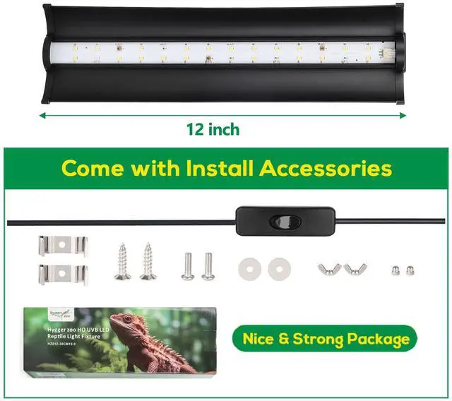 Alt view image 3 of 7 - Hygger zoo UVB Light for Reptiles, 10W HO LED UVB Reptile Light Fixture UVA UVB Lamp Bulb Terrarium Light for Bearded Dragon Turtle Snake Crested Gecko Chameleon, 12 Inch