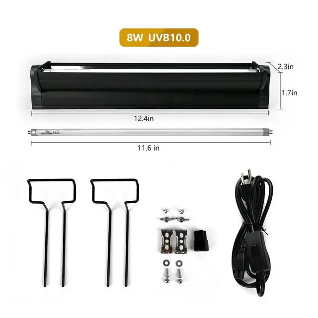 Alt view image 2 of 7 - MCLANZOO T5 UVB Lighting Combo Kit for Reptiles,8W Light Fixture with Desert 10.0 T5 UVB Light Bulbs Terrarium Hood Heat Lamp for Breaded Dragon,Turtle,Frog,Lizard,Tortoise,Gecko,Snake