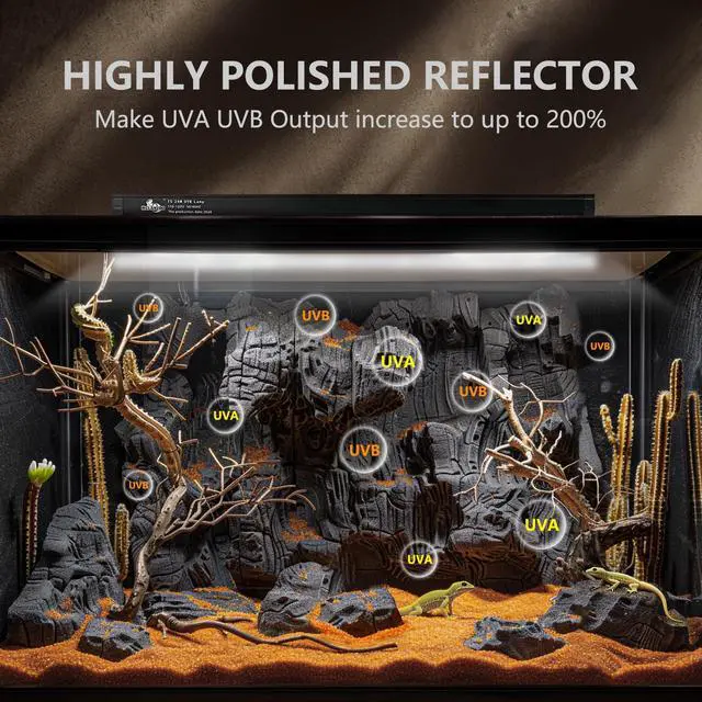 Alt view image 6 of 7 - MCLANZOO T5 UVB Lighting Combo Kit for Reptiles,8W Light Fixture with Desert 10.0 T5 UVB Light Bulbs Terrarium Hood Heat Lamp for Breaded Dragon,Turtle,Frog,Lizard,Tortoise,Gecko,Snake