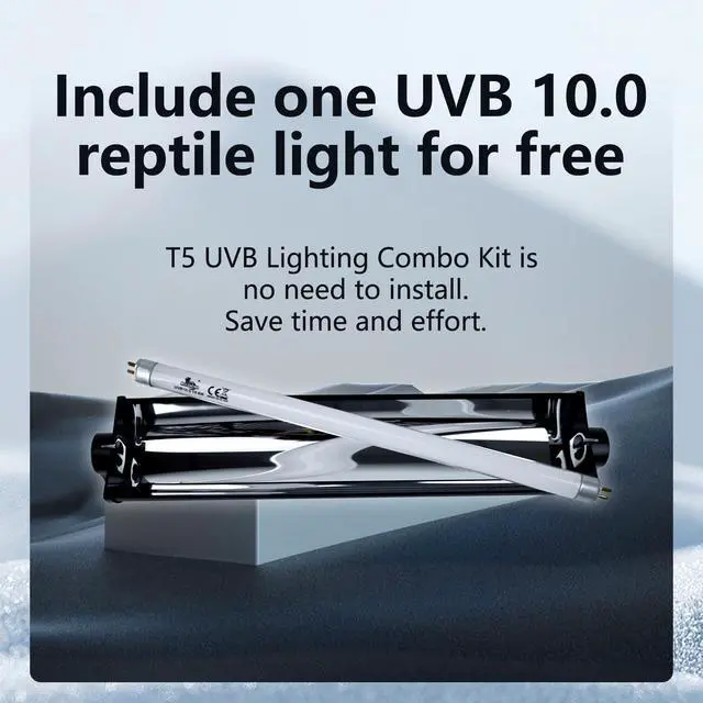 Alt view image 7 of 7 - MCLANZOO T5 UVB Lighting Combo Kit for Reptiles,8W Light Fixture with Desert 10.0 T5 UVB Light Bulbs Terrarium Hood Heat Lamp for Breaded Dragon,Turtle,Frog,Lizard,Tortoise,Gecko,Snake