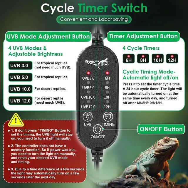 Alt view image 6 of 7 - UVB Light for Reptiles, 10W HO LED UVB Reptile Light Fixture UVA UVB Lamp Bulb Terrarium Light with Timer and 5 Adjustable Brightness for Bearded Dragon Turtle Snake Crested Gecko Chameleon, 12 Inch