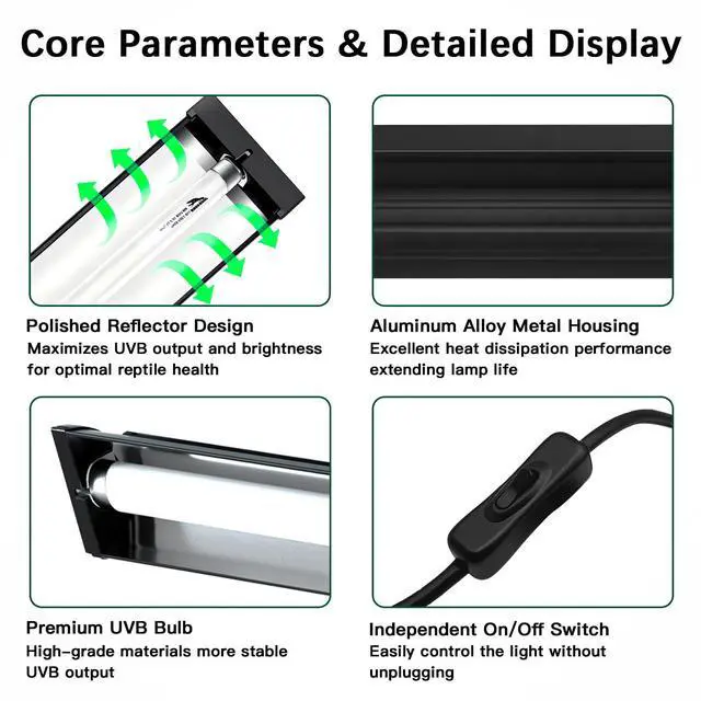 Alt view image 5 of 7 - T5 10.0 UVB Reptile Light Fixture Combo Kit, 24W High Output UVA UVB Light with Upgraded Wider Alloy Reflector for Bearded Dragons Lizards Tortoises and Other Desert or Tropical Reptiles (22.7Inch)