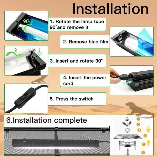 Alt view image 6 of 7 - T5 10.0 UVB Reptile Light Fixture Combo Kit, 24W High Output UVA UVB Light with Upgraded Wider Alloy Reflector for Bearded Dragons Lizards Tortoises and Other Desert or Tropical Reptiles (22.7Inch)