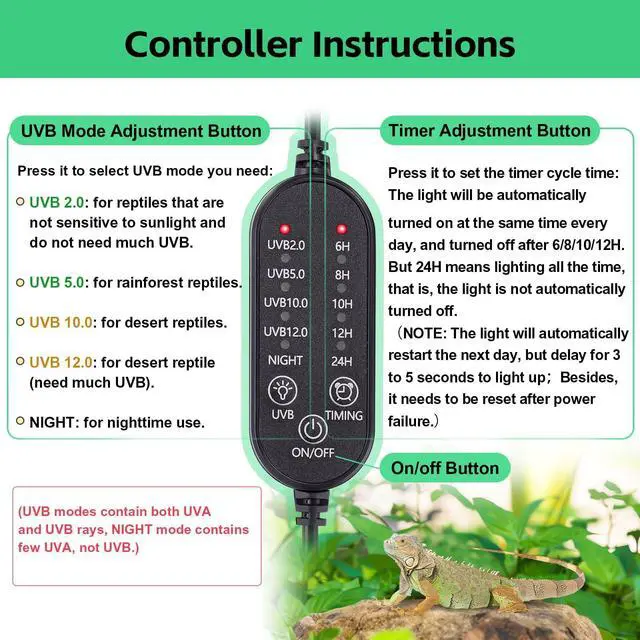 Alt view image 4 of 7 - UVB Light for Reptiles, UVA UVB Reptile Light Fixture with Timer LED UVB Bulb for Bearded Dragon Gecko Turtle Chameleon Lizard Snake, Adjustable Brightness UVB Lamp for Reptile Tank Accessories, Black