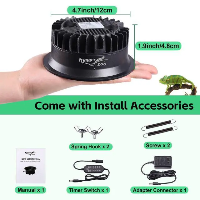 Alt view image 7 of 7 - UVB Light for Reptiles, UVA UVB Reptile Light Fixture with Timer LED UVB Bulb for Bearded Dragon Gecko Turtle Chameleon Lizard Snake, Adjustable Brightness UVB Lamp for Reptile Tank Accessories, Black
