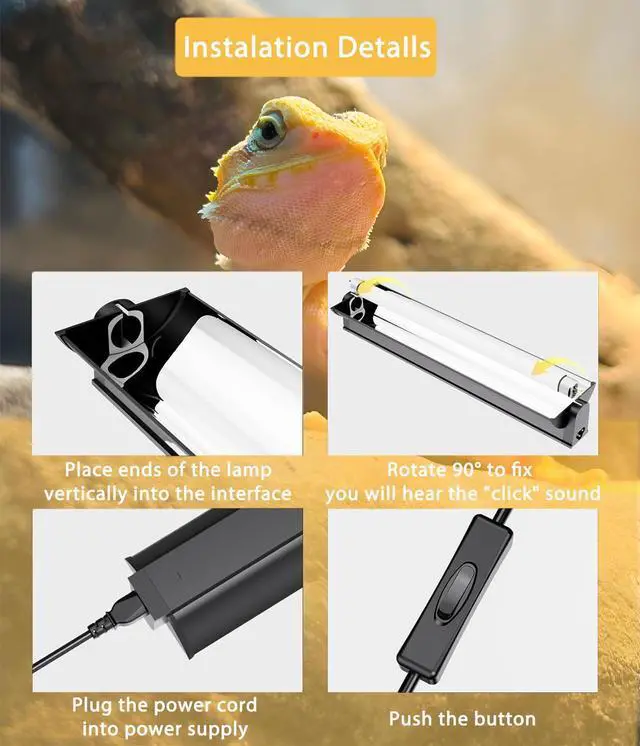 Alt view image 5 of 7 - MouMouPurr T5 UVB Reptile Light Fixture Combo Kit - 12 Inch 8W Terrarium Hood 10.0 UVA UVB Bulb with High-Efficiency Reflector for Desert Reptiles & Amphibians (Bearded Dragons, Turtles, Tortoises)