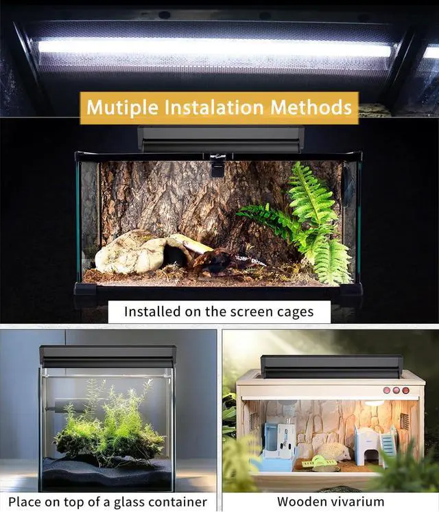 Alt view image 6 of 7 - MouMouPurr T5 UVB Reptile Light Fixture Combo Kit - 12 Inch 8W Terrarium Hood 10.0 UVA UVB Bulb with High-Efficiency Reflector for Desert Reptiles & Amphibians (Bearded Dragons, Turtles, Tortoises)