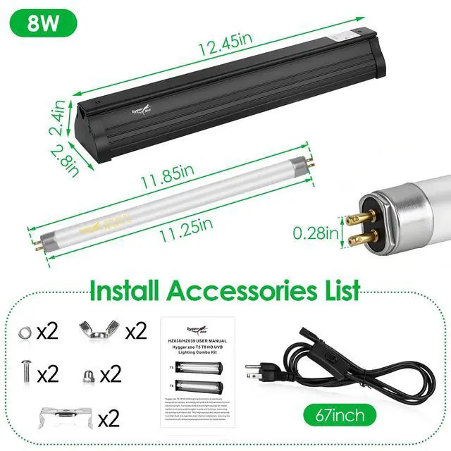 Alt view image 7 of 7 - UVB Light for Reptiles Bearded Dragon, T5 UVB Reptile Light Fixture HO UVB Bulb Lighting Combo Kit 10.0 8W UVA UVB Reptile Light Bulb Terrarium Lamp Tube Bar for Snake Gecko Turtle Lizard, 12 Inch