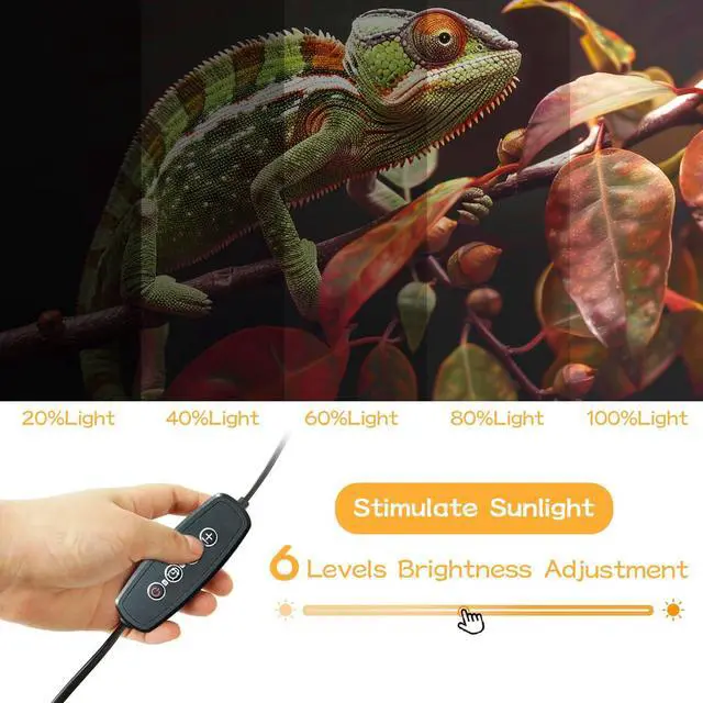 Alt view image 4 of 7 - REPTIDLDB LED UVB Reptile Light with Timer & Dimmer, Adjustable 10.0-20.0 UVA UVB Fixture, Full Spectrum Sunlamp for Bearded Dragons, Turtles, Snakes, Desert & Tropical Habitats, 11-Inch