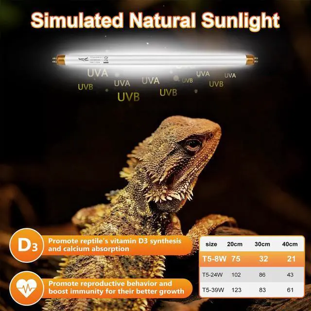 Alt view image 2 of 7 - UVB Light for Reptiles Bearded Dragon, 3 Pack T5 UVB Reptile Light UVB Bulb 10.0 8W UVA UVB Reptile Light Bulb Terrarium Light Lamp Tube for Turtle Chameleon Leopard Gecko Snake Tank, 12 Inch