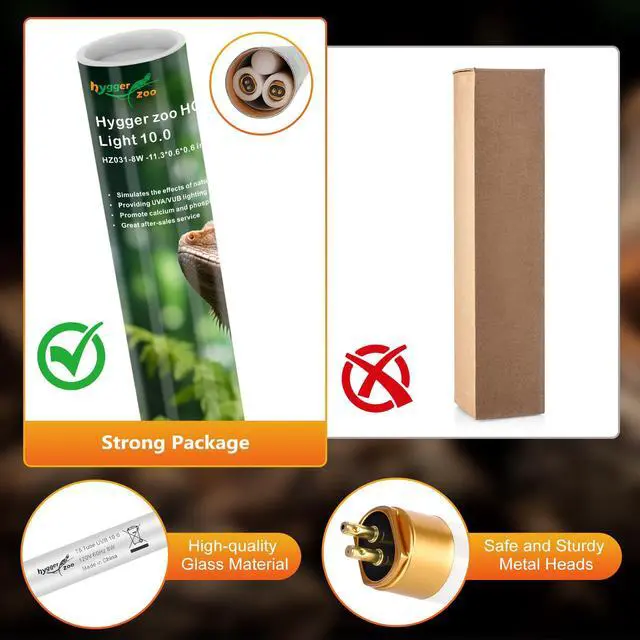 Alt view image 6 of 7 - UVB Light for Reptiles Bearded Dragon, 3 Pack T5 UVB Reptile Light UVB Bulb 10.0 8W UVA UVB Reptile Light Bulb Terrarium Light Lamp Tube for Turtle Chameleon Leopard Gecko Snake Tank, 12 Inch