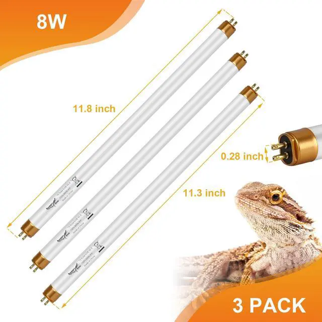 Alt view image 7 of 7 - UVB Light for Reptiles Bearded Dragon, 3 Pack T5 UVB Reptile Light UVB Bulb 10.0 8W UVA UVB Reptile Light Bulb Terrarium Light Lamp Tube for Turtle Chameleon Leopard Gecko Snake Tank, 12 Inch
