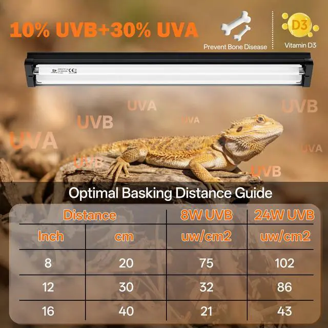 Alt view image 4 of 7 - T5 UVB Reptile Light Fixture Combo Kit 24W: 10.0 UVB Light for Reptiles Terrarium Hood Comes with Ho UVB Lamp, 22'' Linear UVB Light Bar for Desert Bearded Dragon,Turtle,Gecko - UV Sensor Test Card