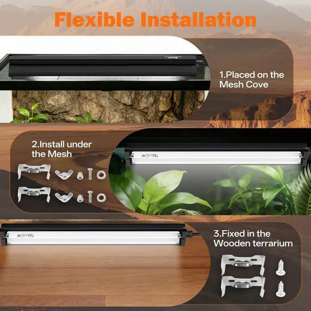 Alt view image 5 of 7 - T5 UVB Reptile Light Fixture Combo Kit 24W: 10.0 UVB Light for Reptiles Terrarium Hood Comes with Ho UVB Lamp, 22'' Linear UVB Light Bar for Desert Bearded Dragon,Turtle,Gecko - UV Sensor Test Card