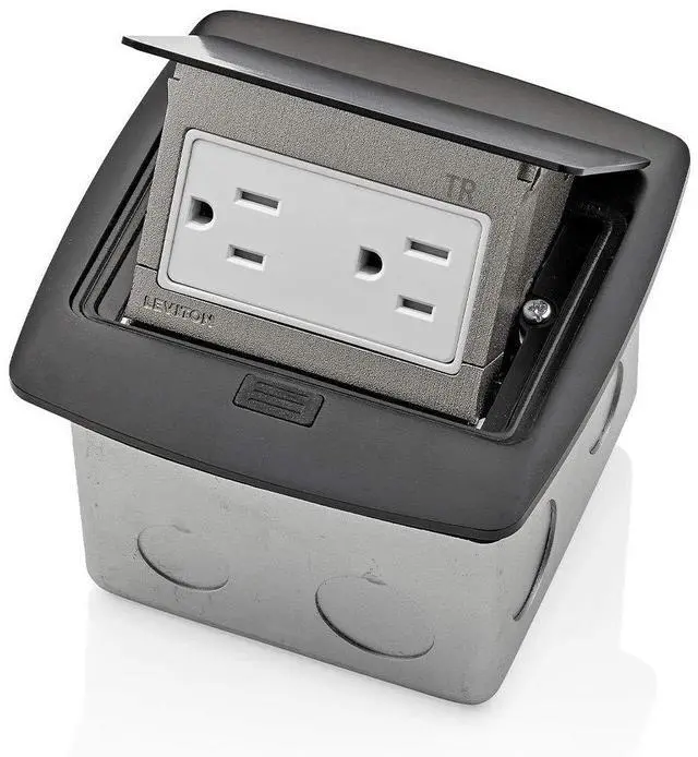 Main image of Leviton Pop-Up Floor Box with 15 Amp, Tamper-Resistant Outlet, PFTR1-MB, Black