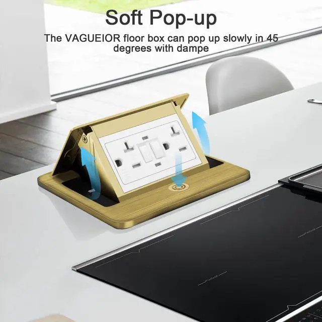 Alt view image 5 of 6 - Vagueior Pop Up Floor Electrical Outlet with 20 Amp Stainless Steel GFCI Tamper Resistant Receptacle Outlet Kit Waterproof Cover Box, Corrosive Resistant Hardware, ETL Listed, Brass