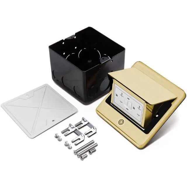 Alt view image 6 of 6 - Vagueior Pop Up Floor Electrical Outlet with 20 Amp Stainless Steel GFCI Tamper Resistant Receptacle Outlet Kit Waterproof Cover Box, Corrosive Resistant Hardware, ETL Listed, Brass
