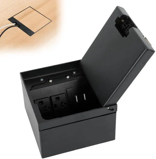 Main image of Floor Electrical Outlet Kit Recessed Flat Hidden Socket KitFloor Socket Panel with 2 USB-A + AC Floor Outlet Box Socket Box Recessed Hidden Outlet Connectivity Box(Black-2 USB+AC)