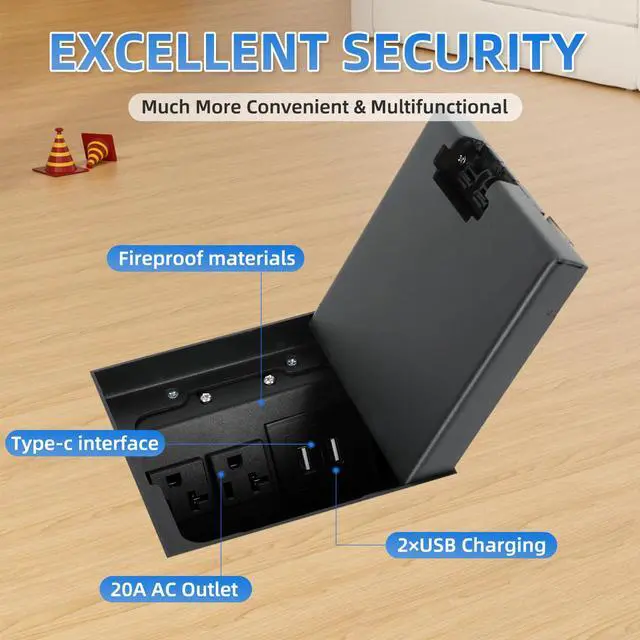 Alt view image 2 of 7 - Floor Electrical Outlet Kit Recessed Flat Hidden Socket KitFloor Socket Panel with 2 USB-A + AC Floor Outlet Box Socket Box Recessed Hidden Outlet Connectivity Box(Black-2 USB+AC)