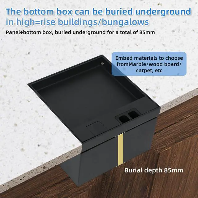Alt view image 7 of 7 - Floor Electrical Outlet Kit Recessed Flat Hidden Socket KitFloor Socket Panel with 2 USB-A + AC Floor Outlet Box Socket Box Recessed Hidden Outlet Connectivity Box(Black-2 USB+AC)