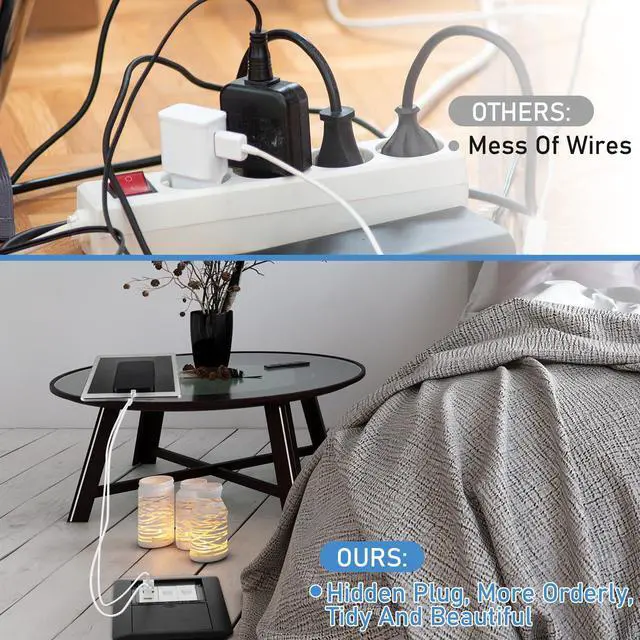 Alt view image 5 of 7 - Hoolerry Floor Outlet Cover Plate, 15A Duplex Receptacle & Triple Charging Ports (USB + USB C + Ethernet), 2 Gang Steel Recessed Outlet Box, Black