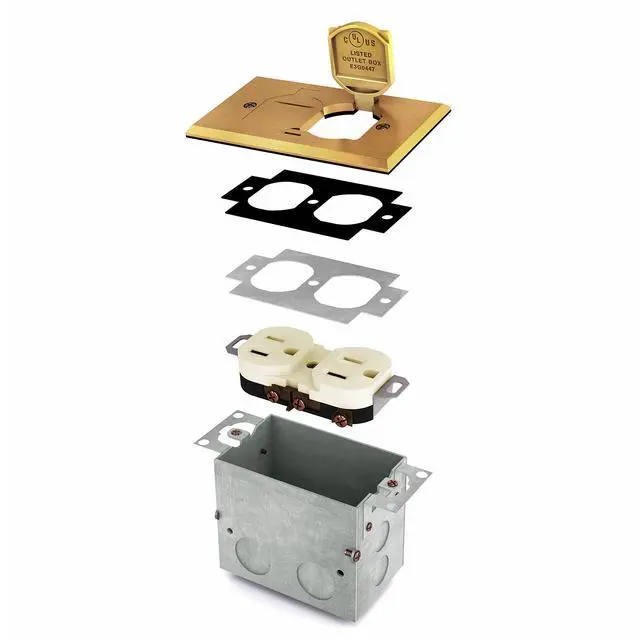 Alt view image 2 of 7 - SELECT Lighting SLFB-TR20-BR 20A Receptacle Outlets, Tamper Resistant Electrical Floor Box with Flip Lid and Brass Cover, Retractable Recessed Socket for Kitchen, Countertops & Floors
