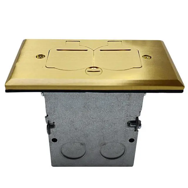 Alt view image 3 of 7 - SELECT Lighting SLFB-TR20-BR 20A Receptacle Outlets, Tamper Resistant Electrical Floor Box with Flip Lid and Brass Cover, Retractable Recessed Socket for Kitchen, Countertops & Floors