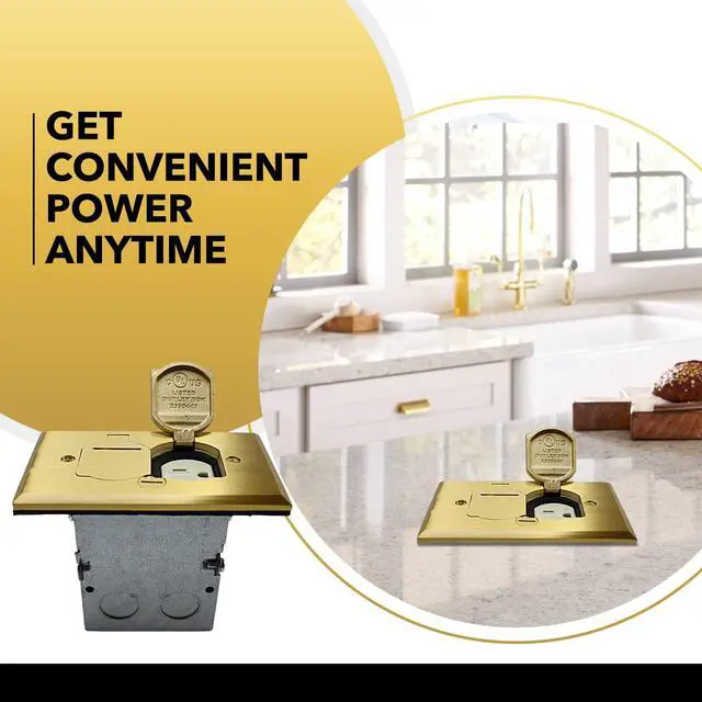 Alt view image 4 of 7 - SELECT Lighting SLFB-TR20-BR 20A Receptacle Outlets, Tamper Resistant Electrical Floor Box with Flip Lid and Brass Cover, Retractable Recessed Socket for Kitchen, Countertops & Floors