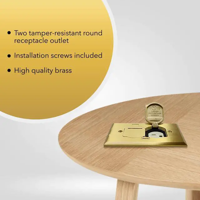 Alt view image 7 of 7 - SELECT Lighting SLFB-TR20-BR 20A Receptacle Outlets, Tamper Resistant Electrical Floor Box with Flip Lid and Brass Cover, Retractable Recessed Socket for Kitchen, Countertops & Floors