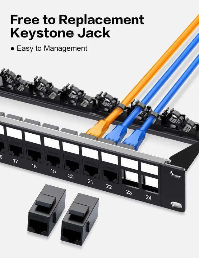 Alt view image 4 of 7 - Enmane 24 Port Patch Panel Cat6A RJ45 Passthrough Unshielded Keystone Patch Panel with Smart Cable Management for 19inch Rackmount